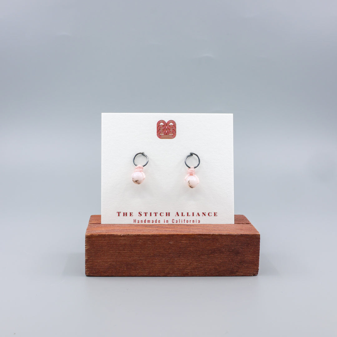 Pink Opal Mini Dangle Earrings - Oxidized Sterling