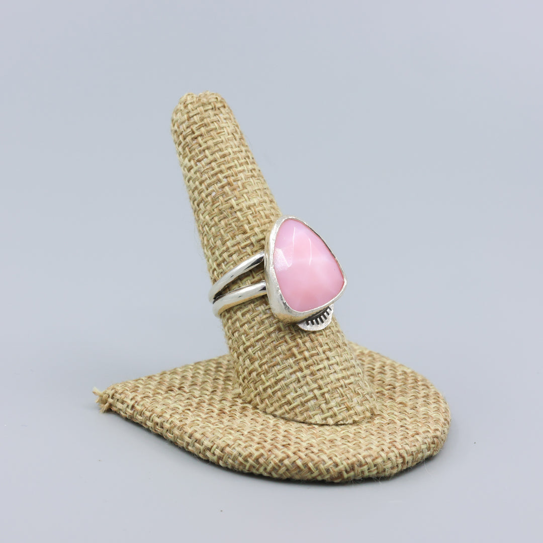 Pink opal sterling silver handmade ring one-of-a-kind