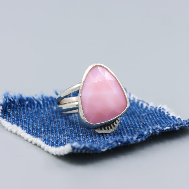 rose cut Pink opal sterling silver handmade ring one-of-a-kind
