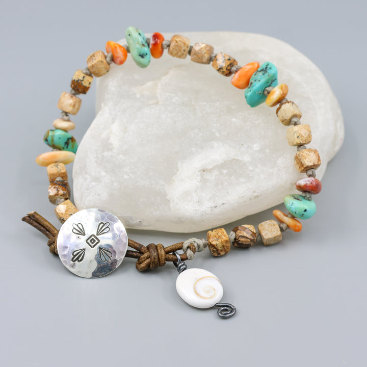 Picture Jasper, Turquoise, Spiny Oyster Southwest Bracelet