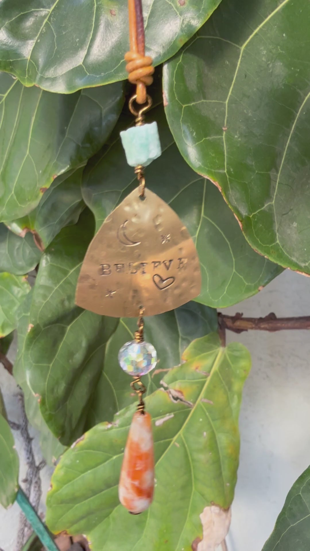 Believe Suncatcher, Brass, Sunstone, Amazonite