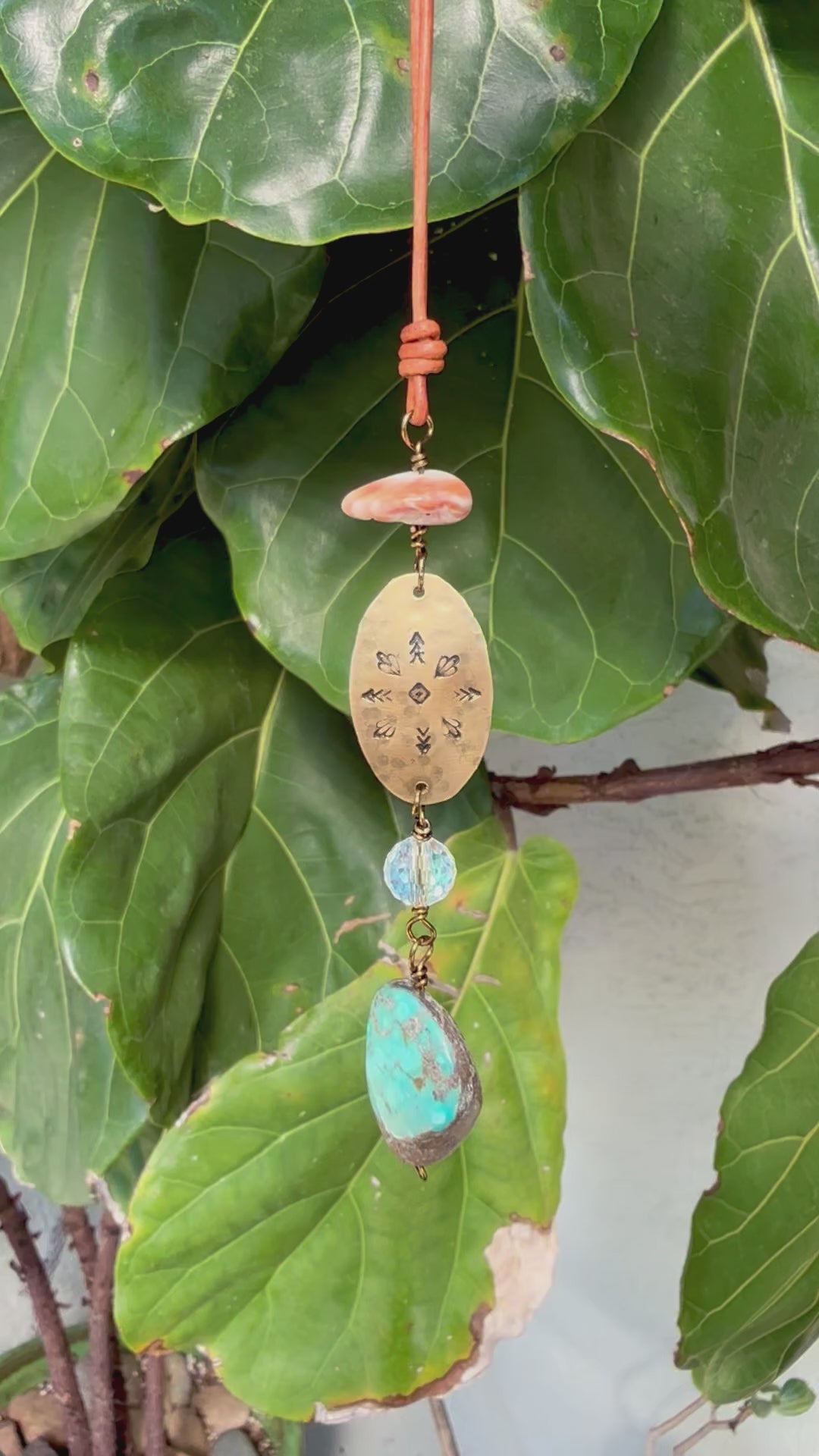 Southwest Suncatcher, Brass, Turquoise, Spiny Oyster