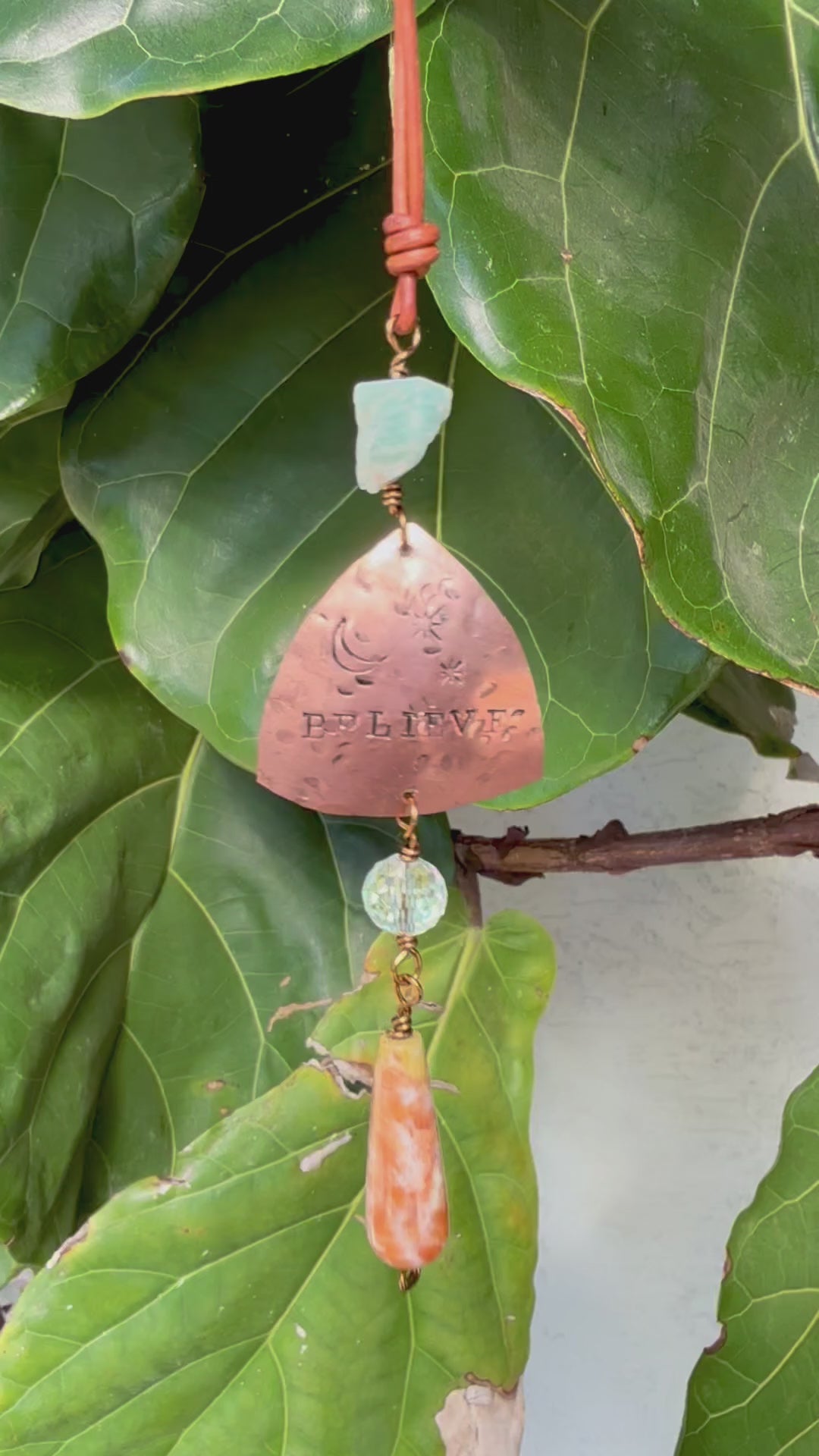 Believe Suncatcher, Copper, Sunstone, Amazonite