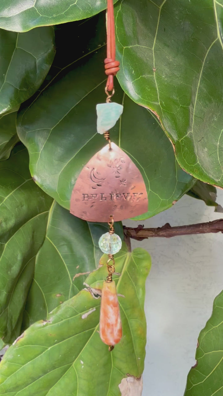 Believe Suncatcher, Copper, Sunstone, Amazonite