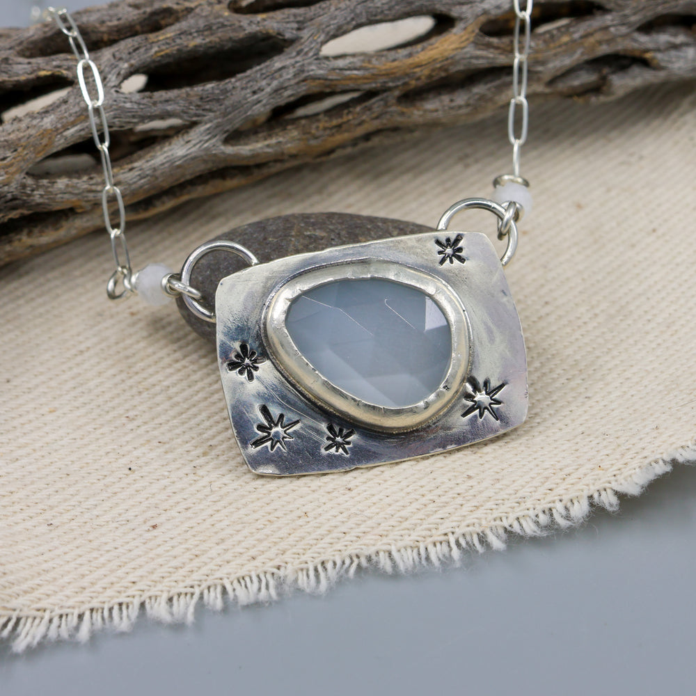 handmade Rainbow moonstone sterling silver one of a kind necklace
