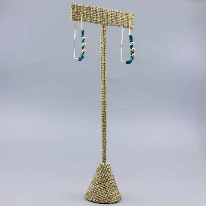 Rectangle Hoop Earrings / Gold Fill / Teal