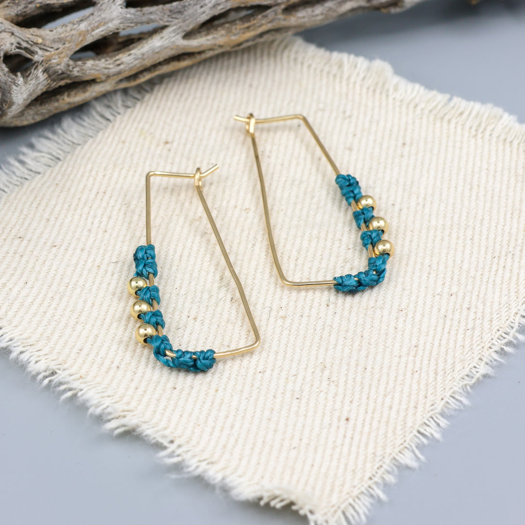 Rectangle Hoop Earrings / Gold Fill / Teal