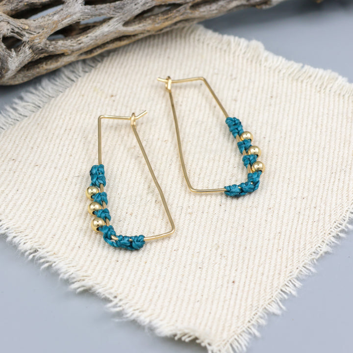 Rectangle Hoop Earrings / Gold Fill / Teal