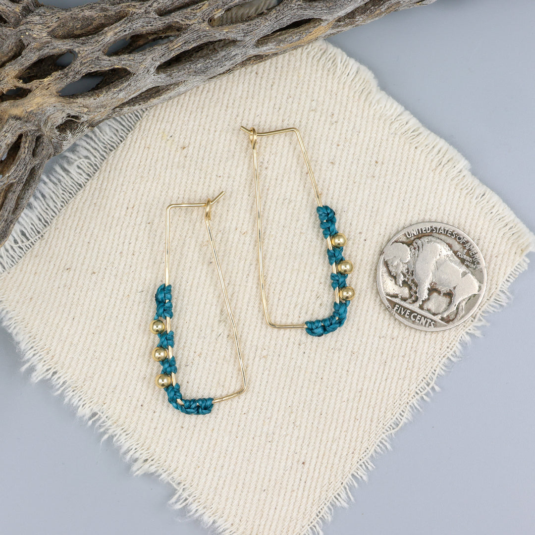 Rectangle Hoop Earrings / Gold Fill / Teal