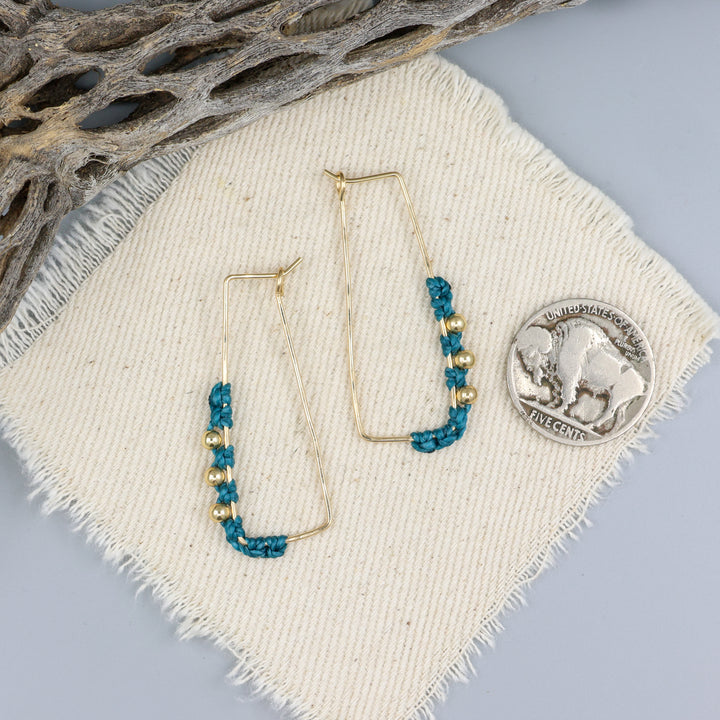 Rectangle Hoop Earrings / Gold Fill / Teal