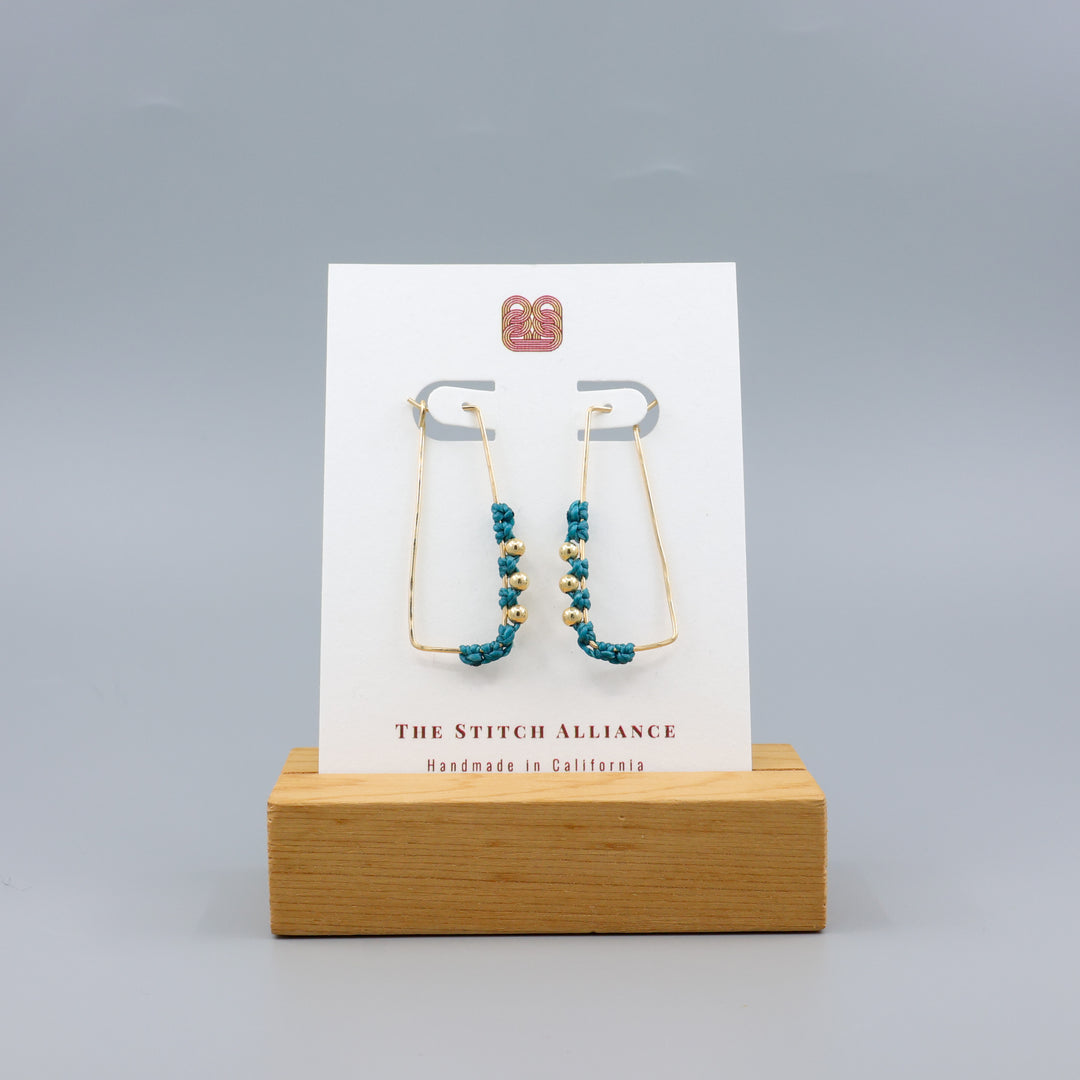 Rectangle Hoop Earrings / Gold Fill / Teal