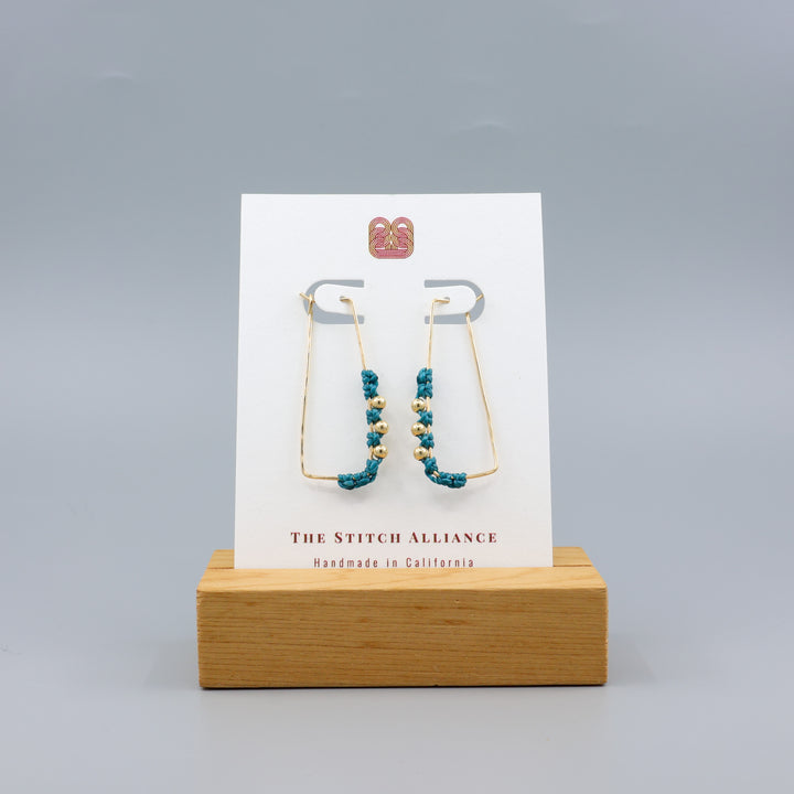 Rectangle Hoop Earrings / Gold Fill / Teal