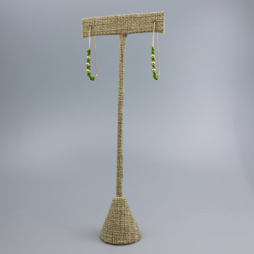 Rectangle Hoop Earrings / Gold Fill / Green