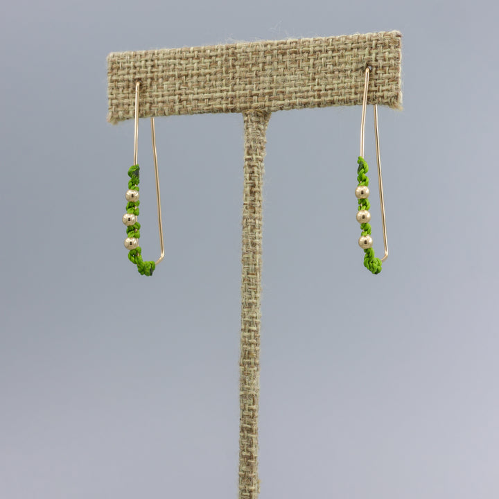 Rectangle Hoop Earrings / Gold Fill / Green