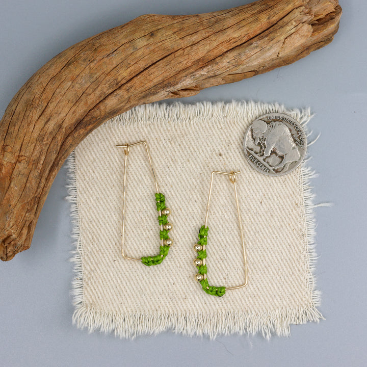 Rectangle Hoop Earrings / Gold Fill / Green