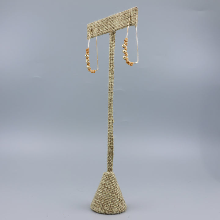 gold filled rectangle macrame hoop earrings side view