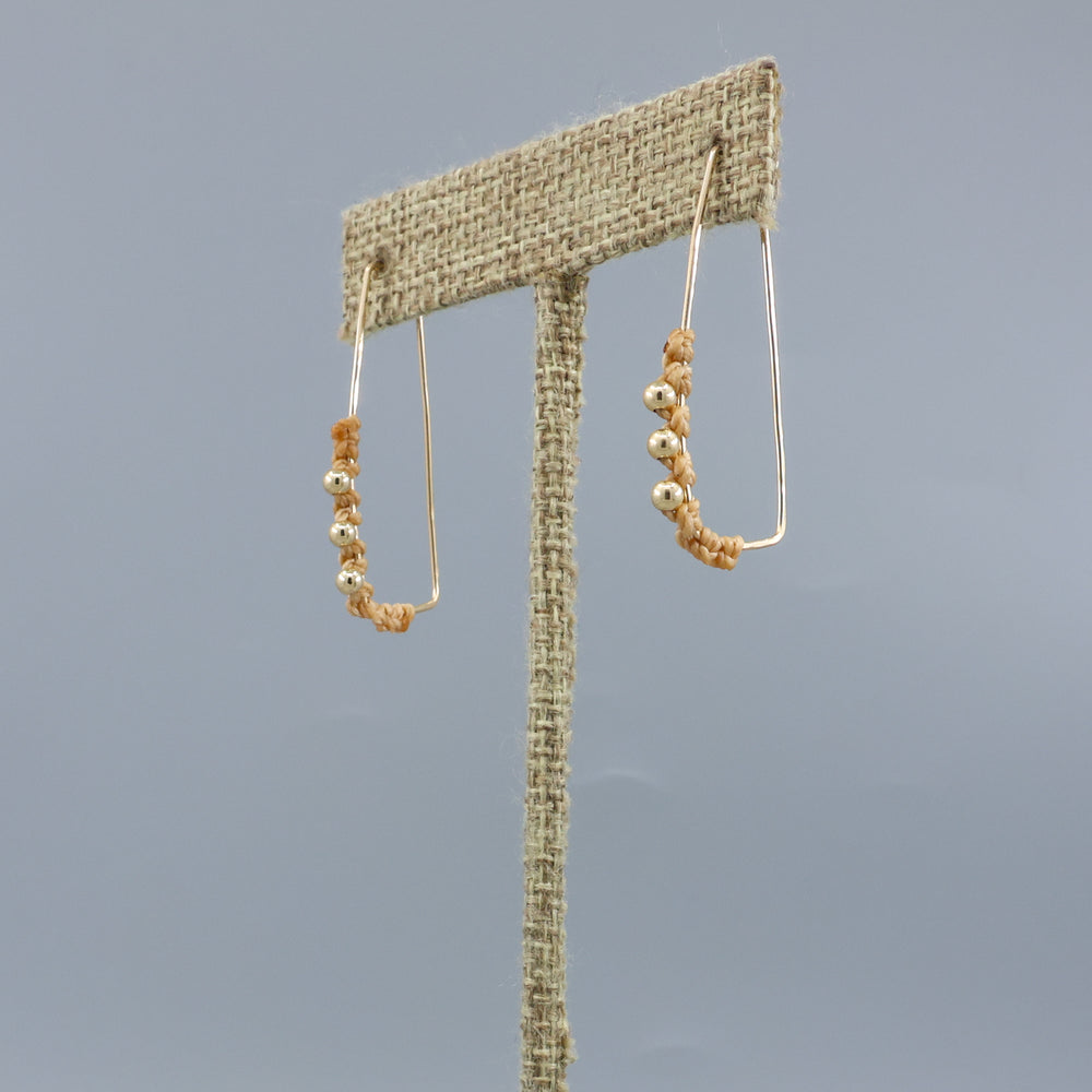 handmade gold filled rectangle macrame hoop earrings