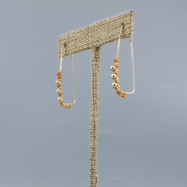handmade gold filled rectangle macrame hoop earrings