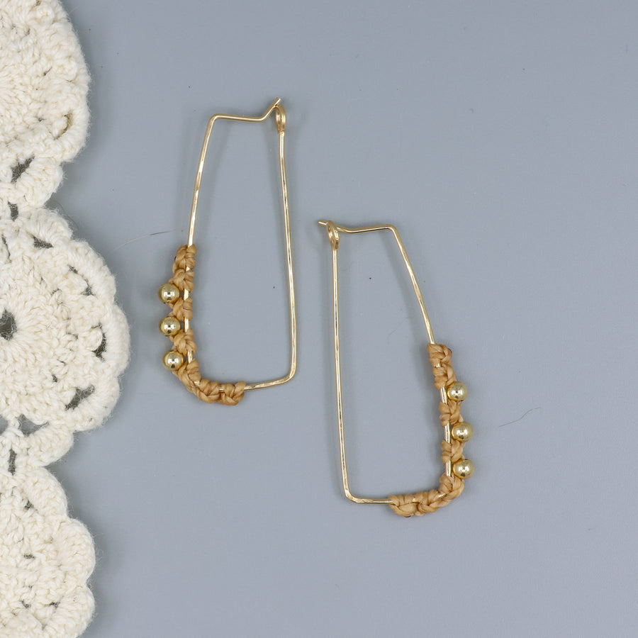 gold filled rectangle macrame hoop earrings