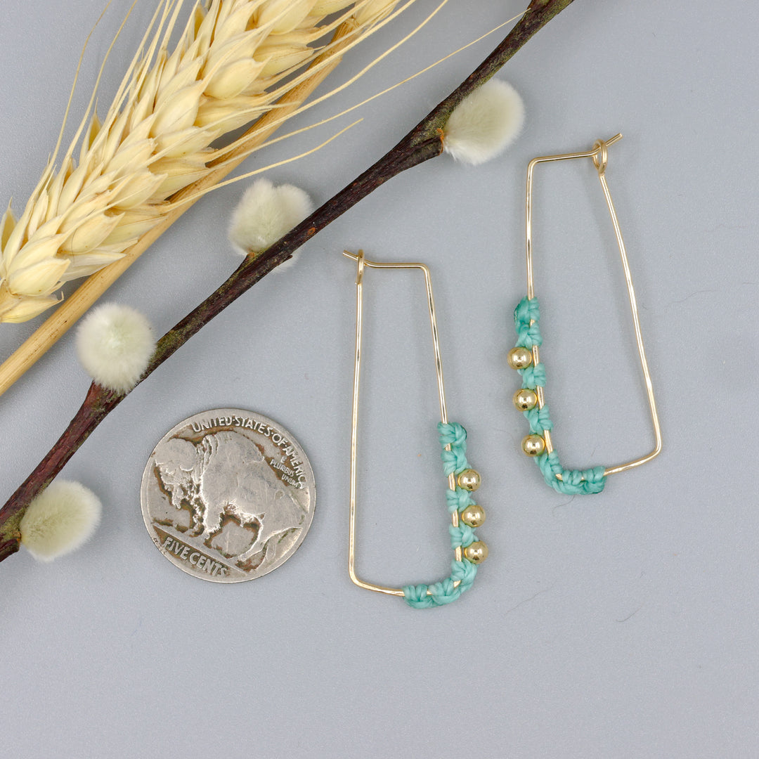 Rectangle Hoop Earrings / Gold Fill / Seafoam