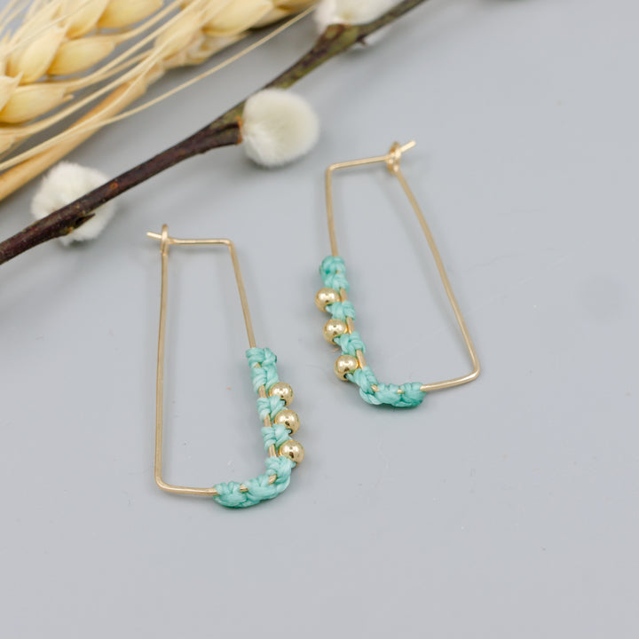 Rectangle Hoop Earrings / Gold Fill / Seafoam