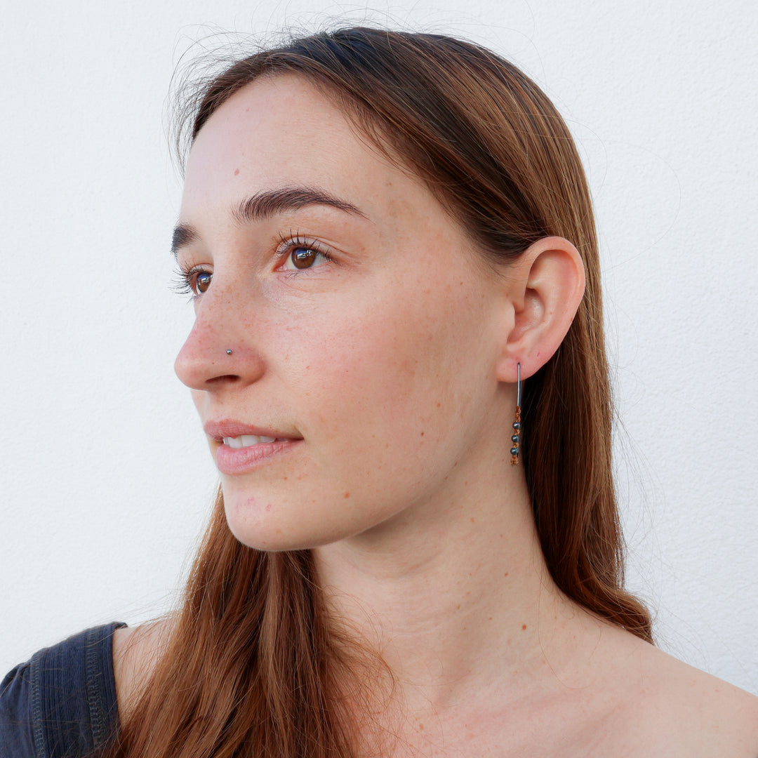 handmade oxidized sterling silver macrame hoop earrings with gold cord
