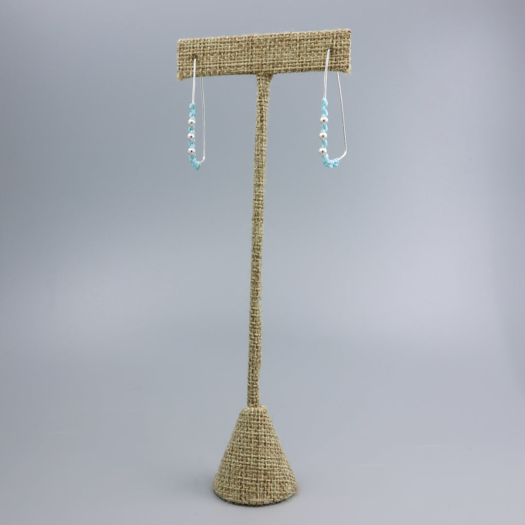 Rectangle Hoop Earrings / Sterling Silver, Aqua