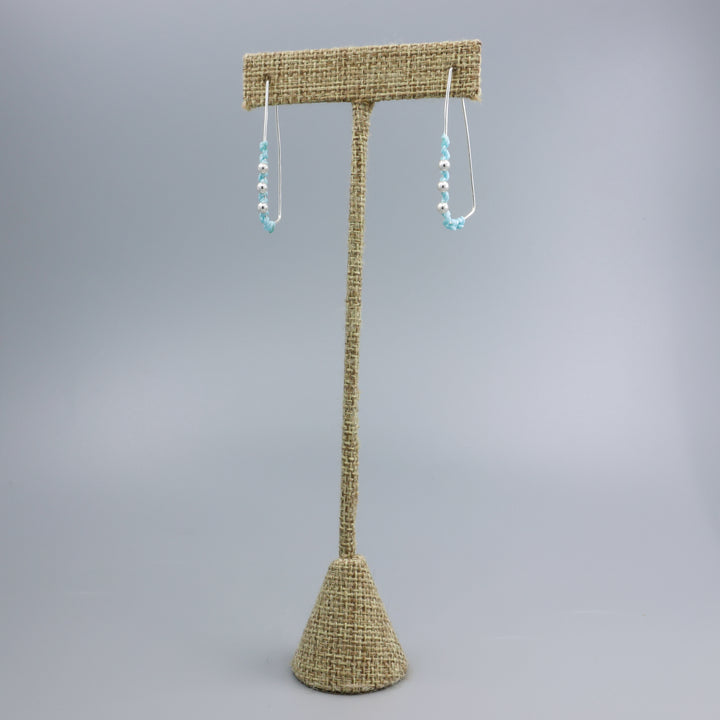 Rectangle Hoop Earrings / Sterling Silver, Aqua