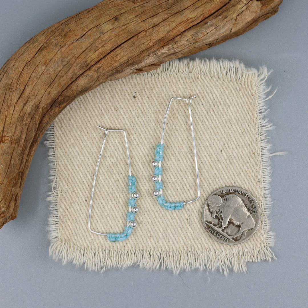 Rectangle Hoop Earrings / Sterling Silver, Aqua