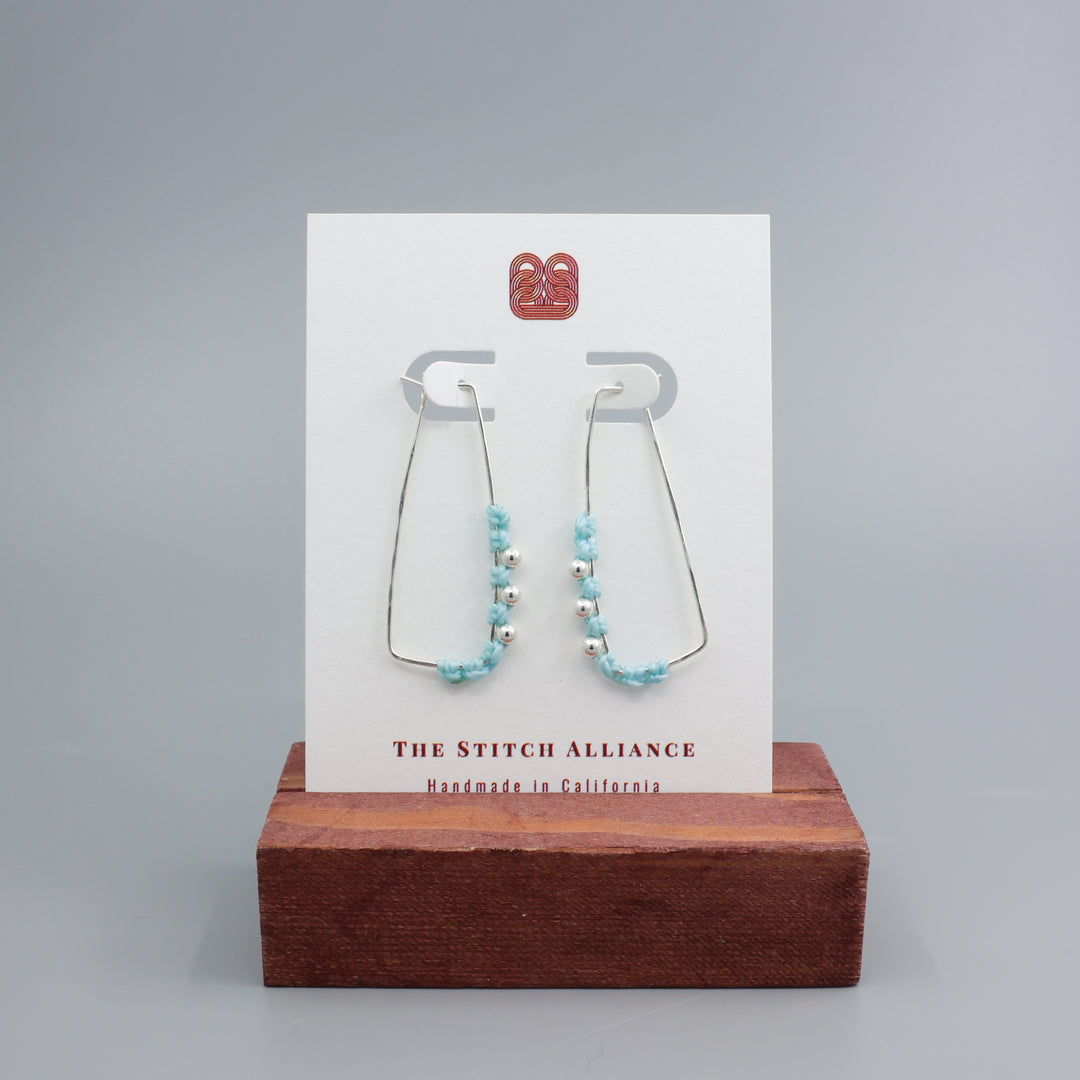 Rectangle Hoop Earrings / Sterling Silver, Aqua