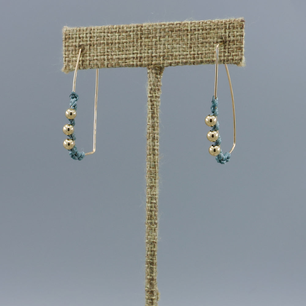 handmade gold fill rectangle hoop earrings with macrame details