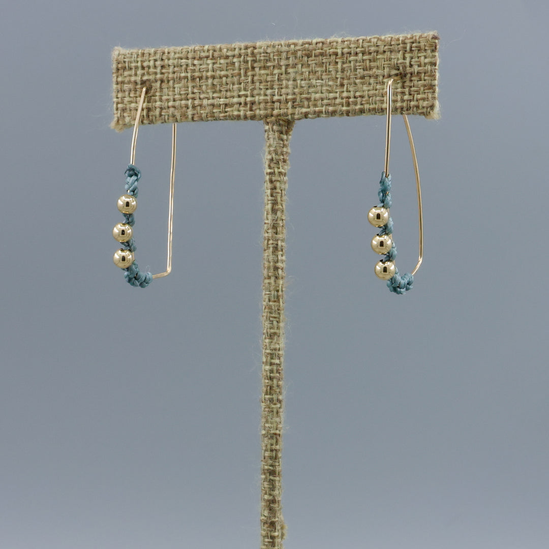 handmade gold fill rectangle hoop earrings with macrame details