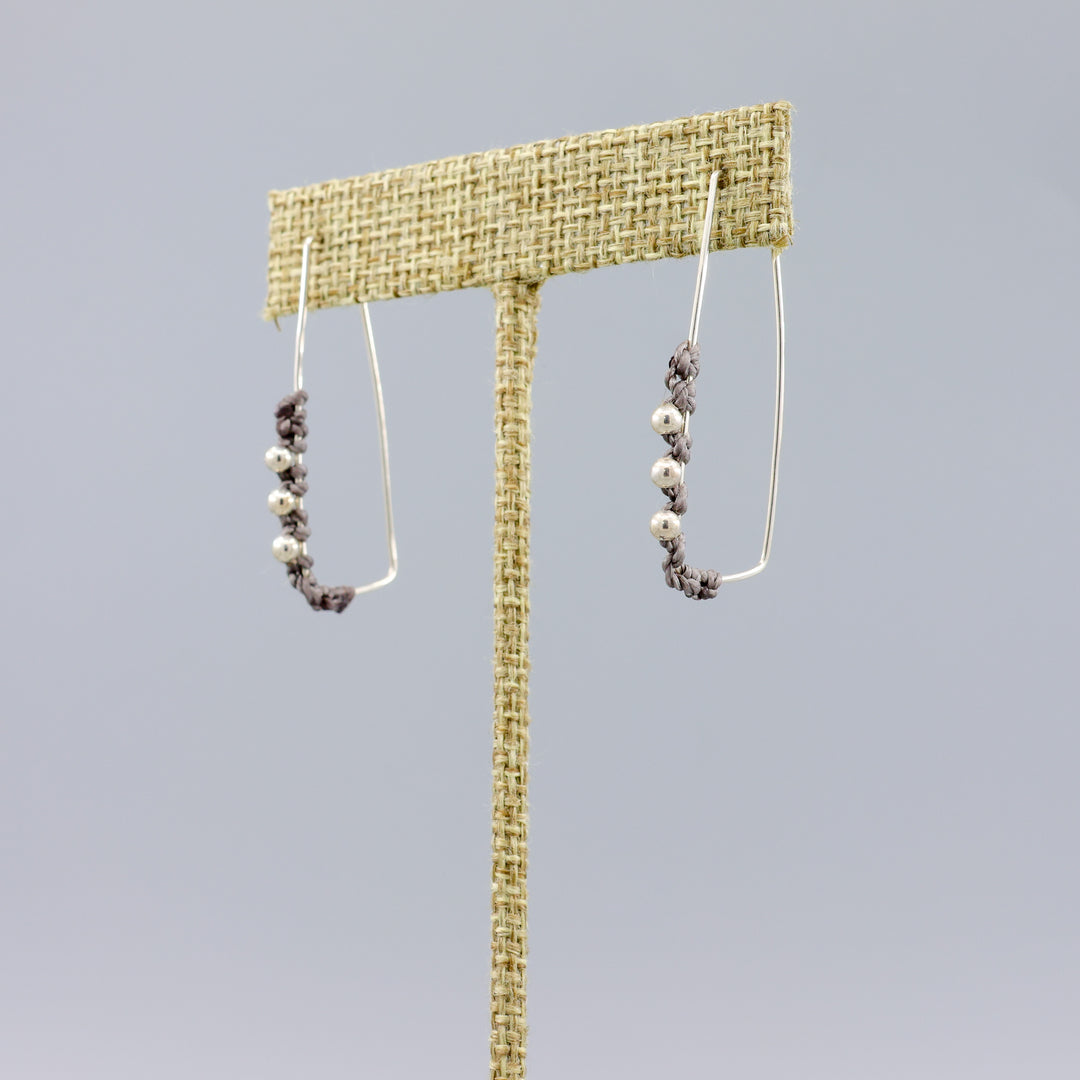 rectangle sterling silver macrame hoop earrings 