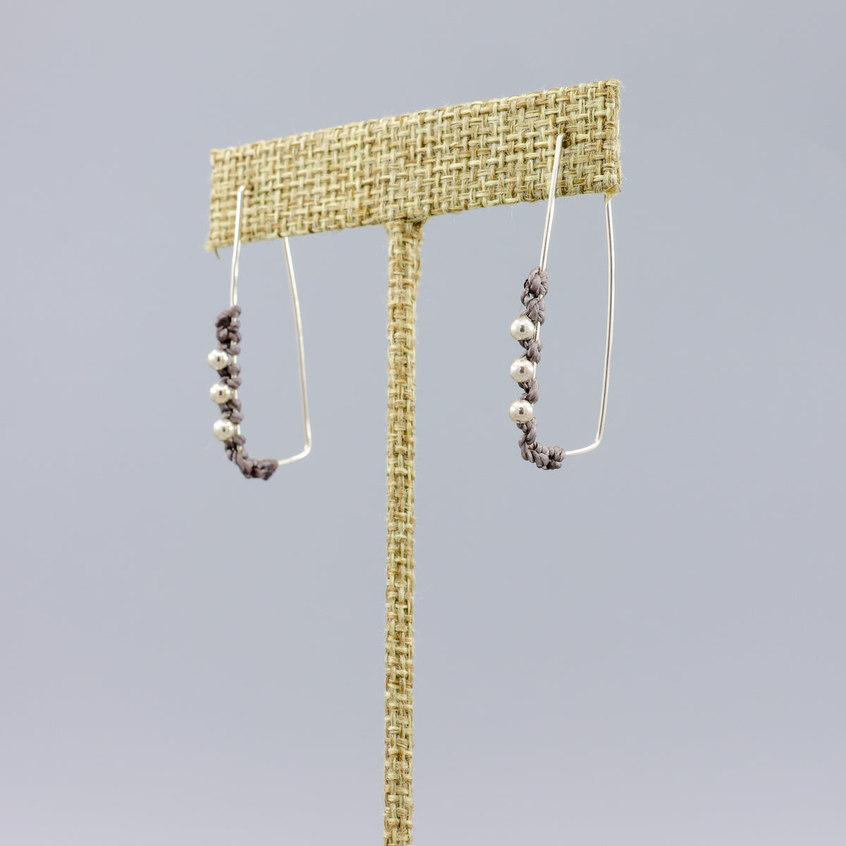 rectangle sterling silver macrame hoop earrings 