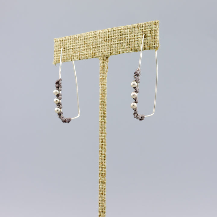 rectangle sterling silver macrame hoop earrings 