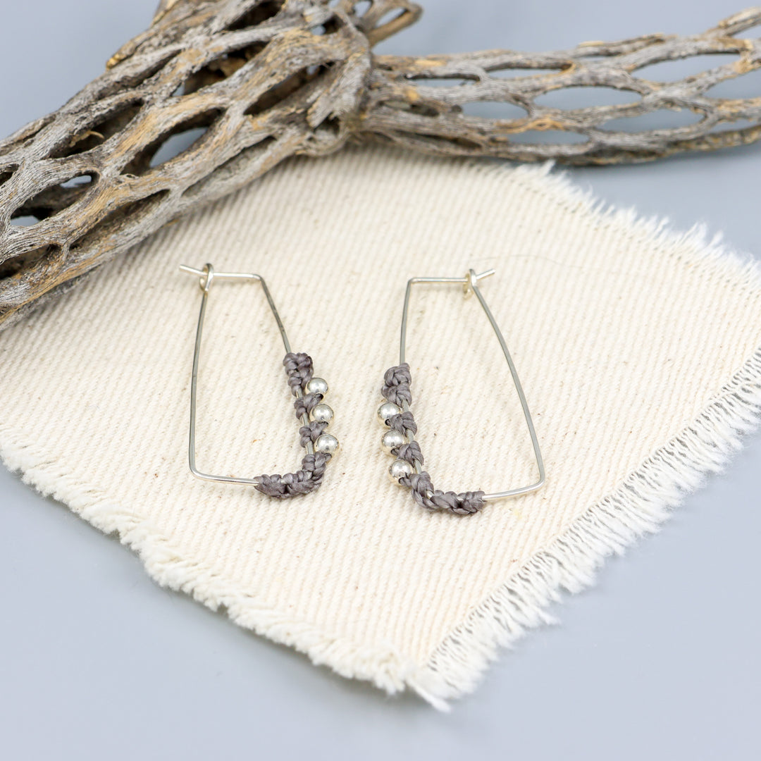 Rectangle Hoop Earrings / Sterling Silver, Gray