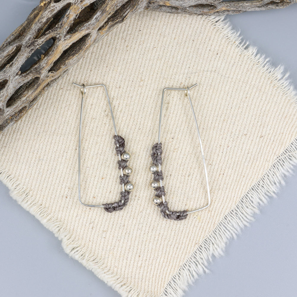 handmade rectangle sterling silver macrame hoop earrings 