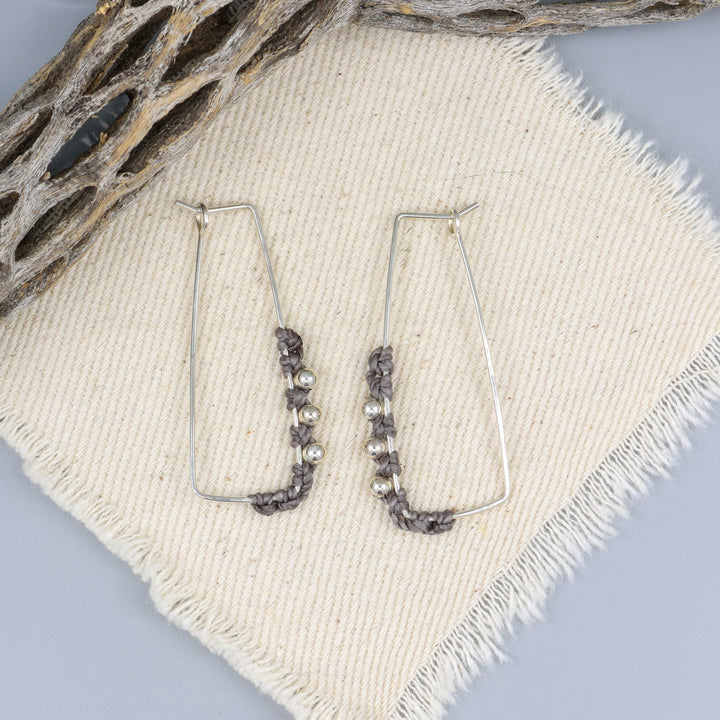 handmade rectangle sterling silver macrame hoop earrings 