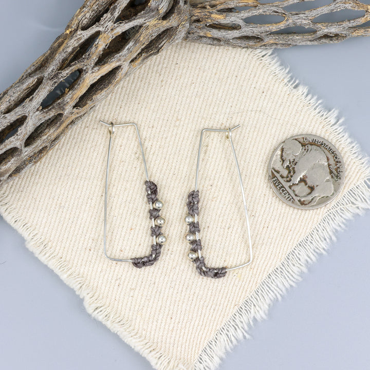 Rectangle Hoop Earrings / Sterling Silver, Gray