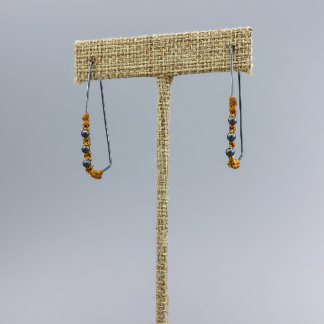 rectangle hoop macrame earring oxidized sterling silver handmade