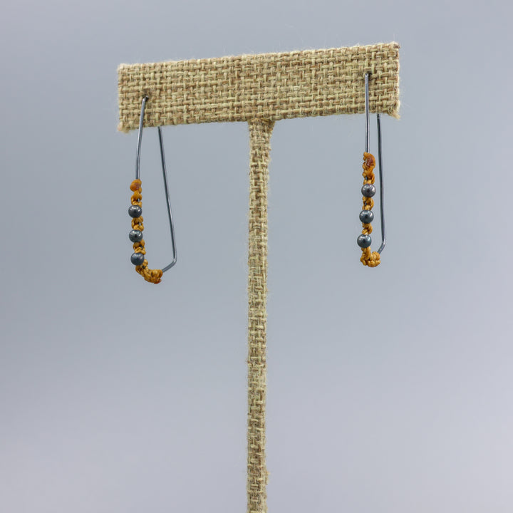 rectangle hoop macrame earring oxidized sterling silver handmade