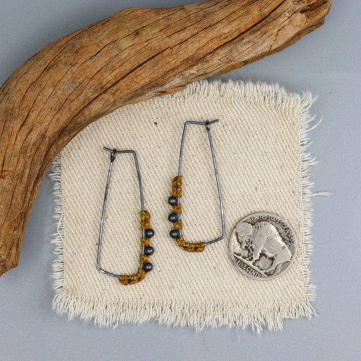 Rectangle Hoop Earrings / Oxidized Sterling - Old Gold