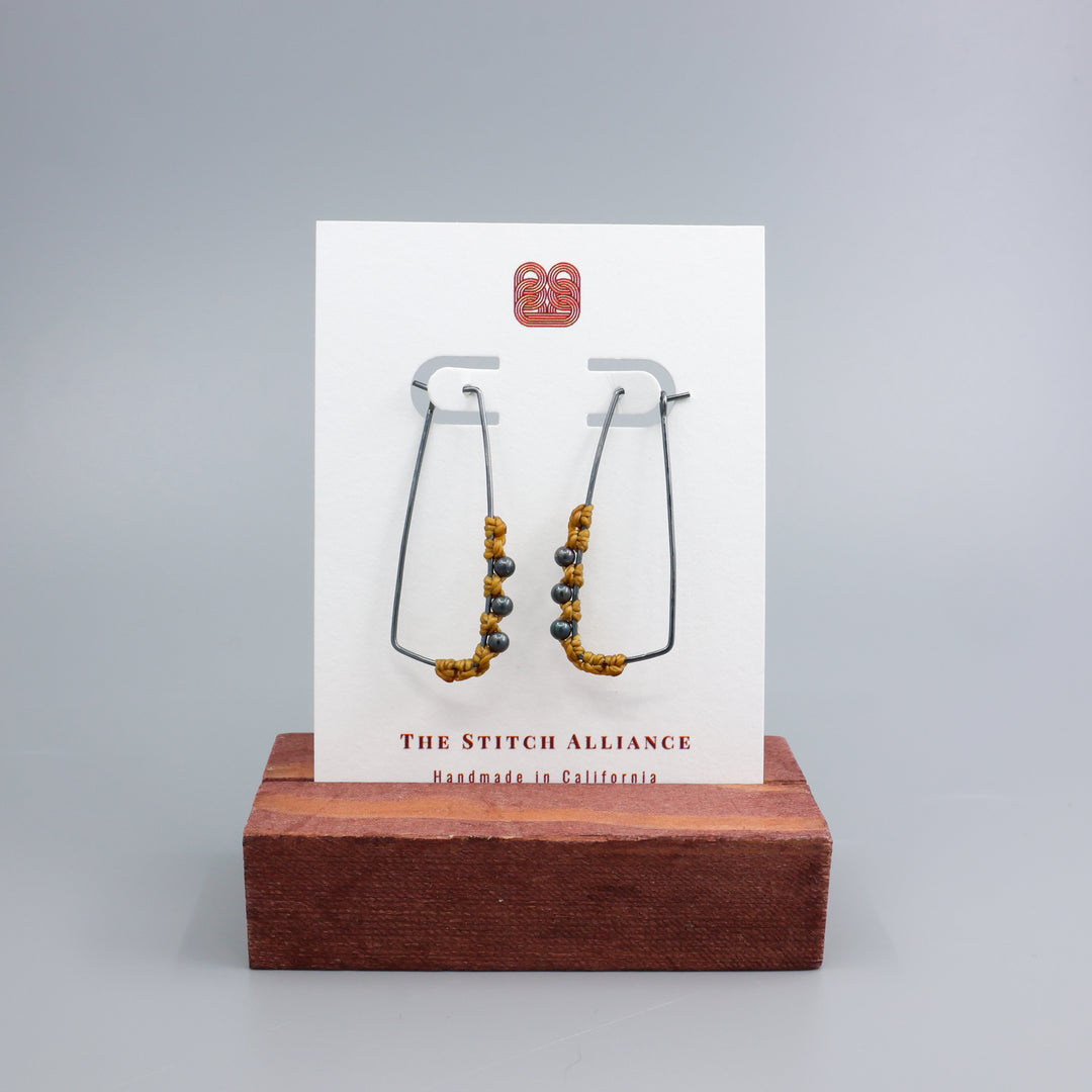 Rectangle Hoop Earrings / Oxidized Sterling - Old Gold