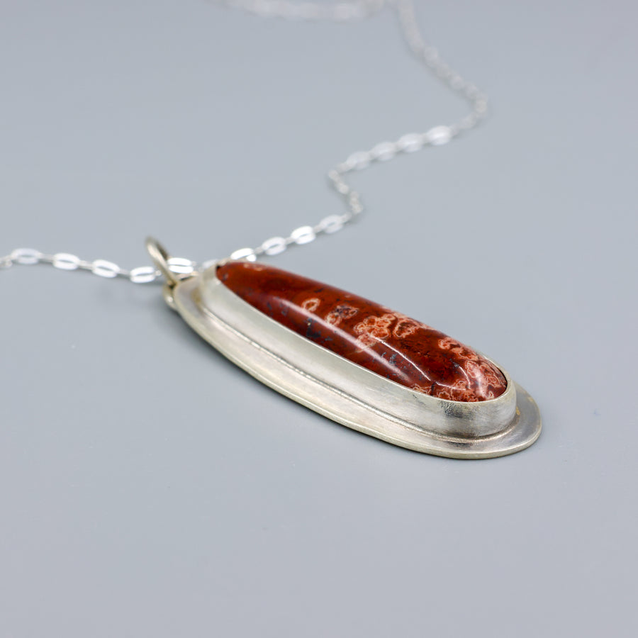 handmade red jasper sterling silver pendant on sterling silver chain