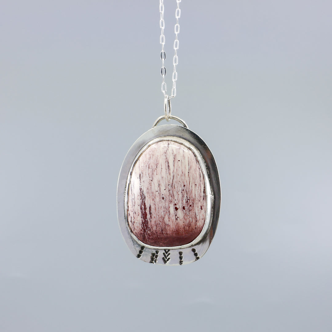 detail view of handmade jasper and sterling silver necklace