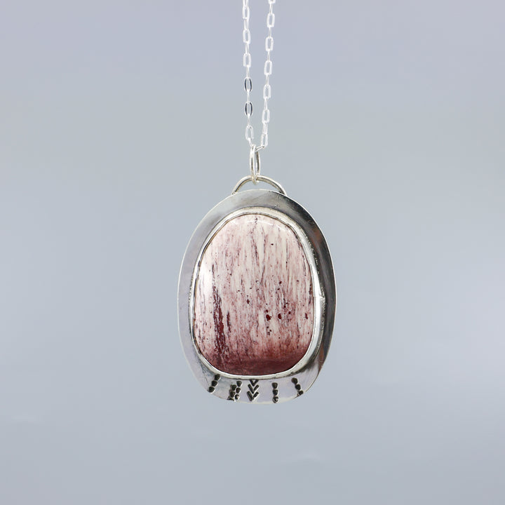 detail view of handmade jasper and sterling silver necklace