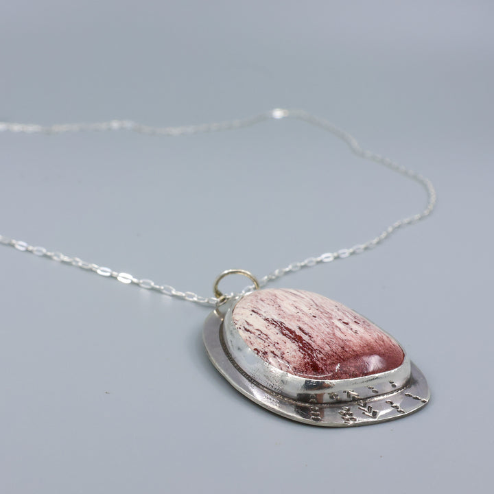 detail view of handmade jasper and sterling silver necklace