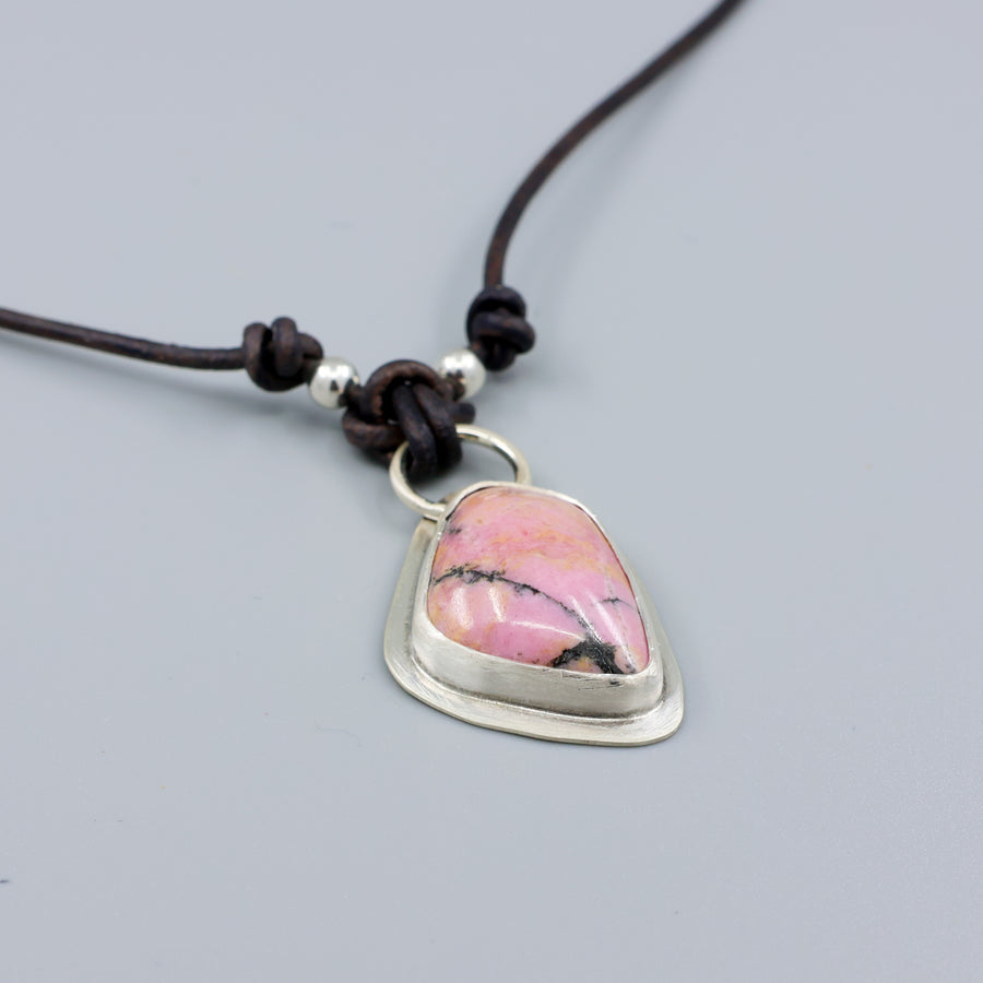 rhodonite one of a kind sterling silver necklace