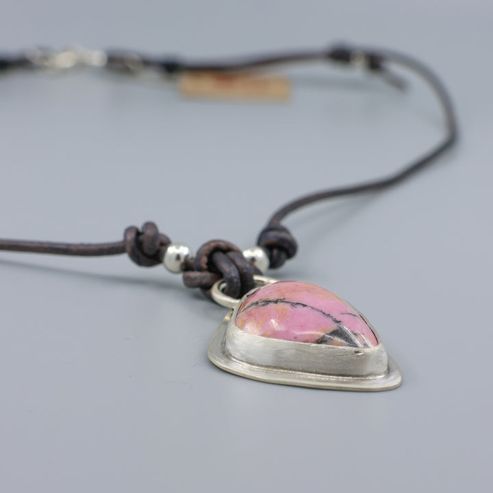 rhodonite one of a kind sterling silver necklace detail view
