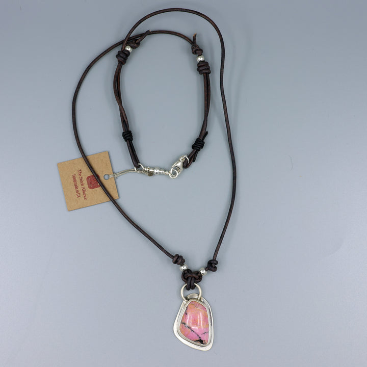 full view rhodonite one of a kind sterling silver necklace